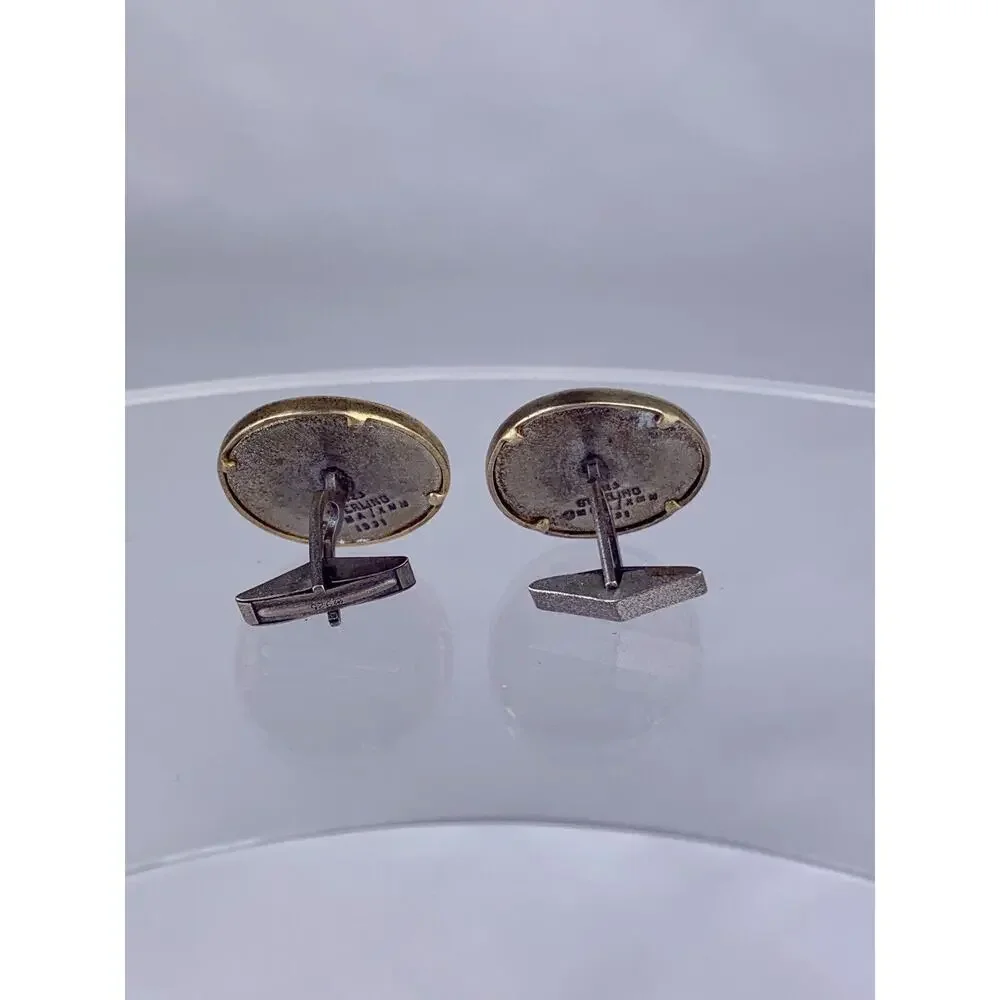 Chimera Stater Style Coin Sterling Silver Cufflinks 18k GP Bezel MMA Vintage O1
